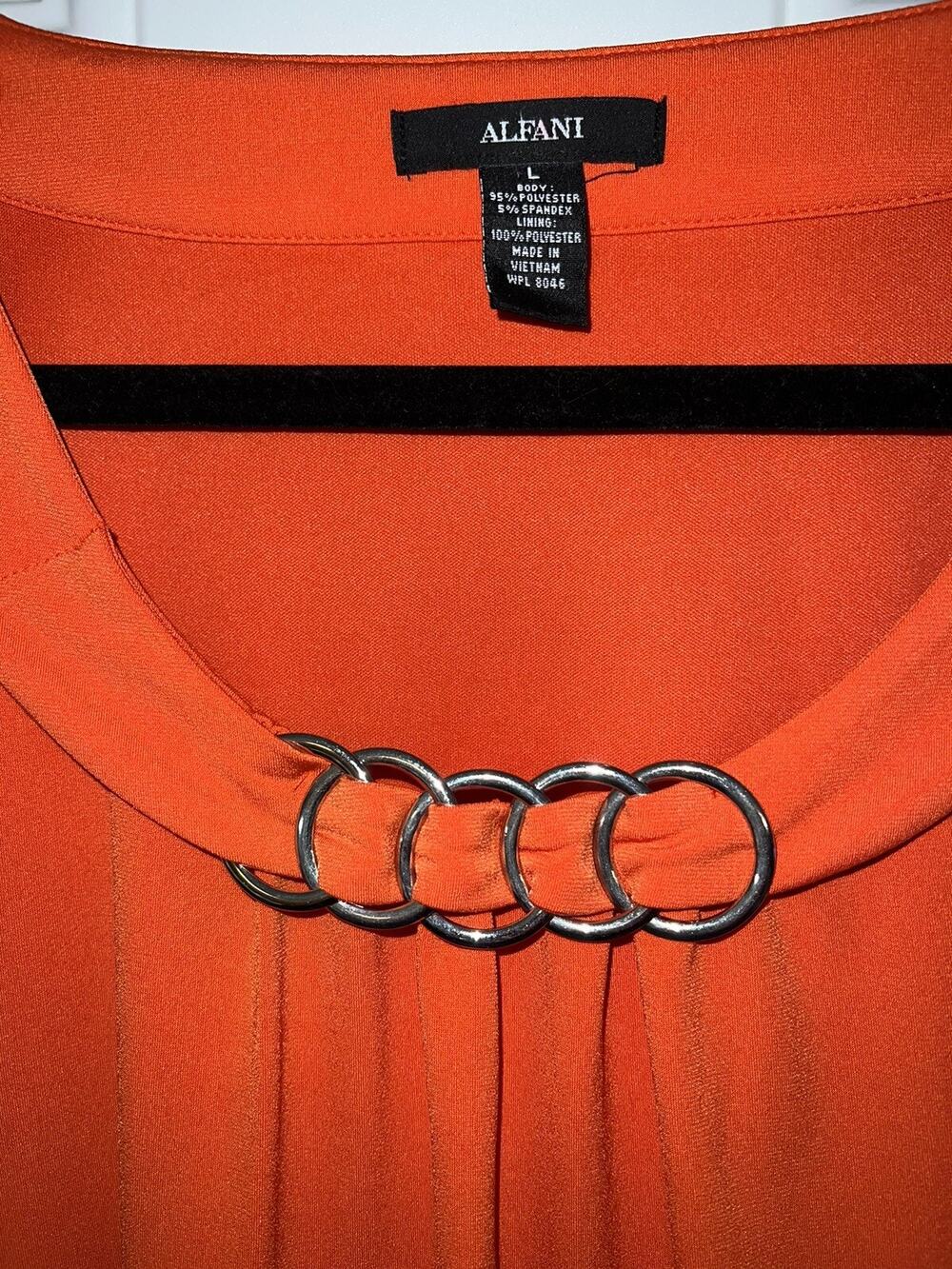 ALFANI LG sleeveless womens blouse SILVER RINGS orange bubble hem scoop neck